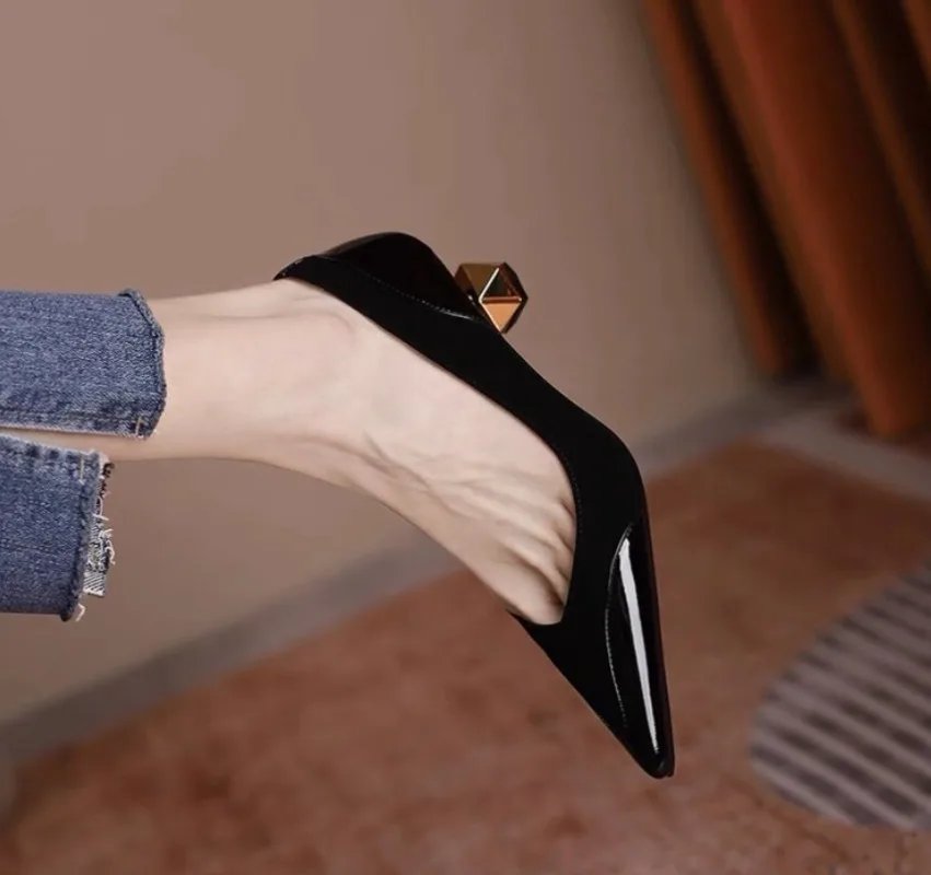Women Shoes Mid Heel Special-shaped Heels Pointed Shallow Single Shoes Lady Leisure Comfortable Work Shoes 2024 Autumn New Style