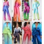⁦Gradient Printed Satin Two Piece Set Women Long Sleeved Shirts High Waist Loose Straight Pants Sets 2024 Autumn New Streetwear⁩ - الصورة ⁦6⁩