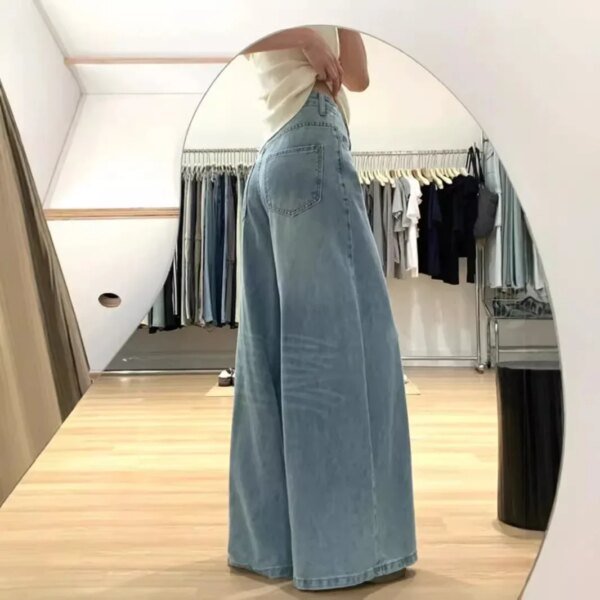 ⁦Washingblue المرأة الجينز فضفاضة تناسب عارضة سحب السراويل عالية الخصر مستقيم الساق السراويل خمر النمط الأمريكي الخريف⁩ - الصورة ⁦3⁩