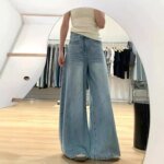 ⁦Washingblue المرأة الجينز فضفاضة تناسب عارضة سحب السراويل عالية الخصر مستقيم الساق السراويل خمر النمط الأمريكي الخريف⁩ - الصورة ⁦2⁩