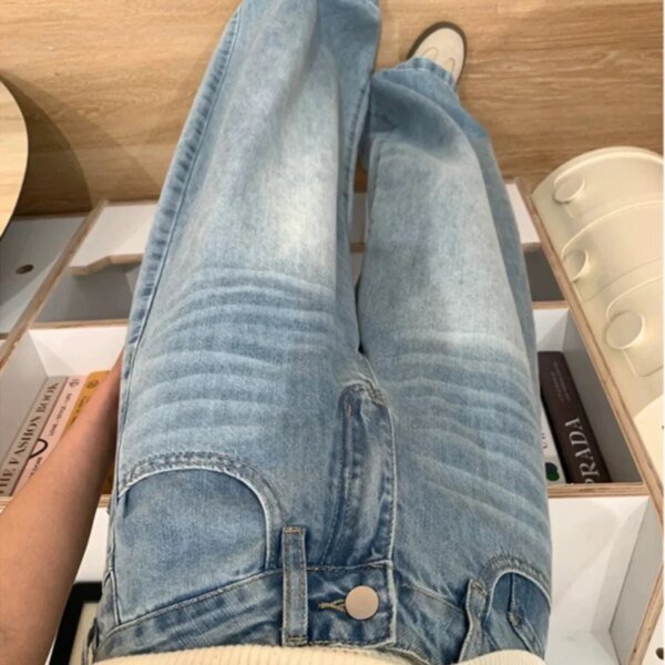⁦Washingblue المرأة الجينز فضفاضة تناسب عارضة سحب السراويل عالية الخصر مستقيم الساق السراويل خمر النمط الأمريكي الخريف⁩ - الصورة ⁦4⁩