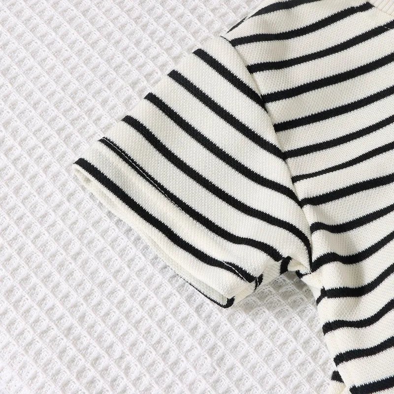 2Pcs Fashion Children Short Sleeve Shorts Sets Summer Kids Clothes Boys Baby Cotton Tee Pant Outfits Black and White Stripe