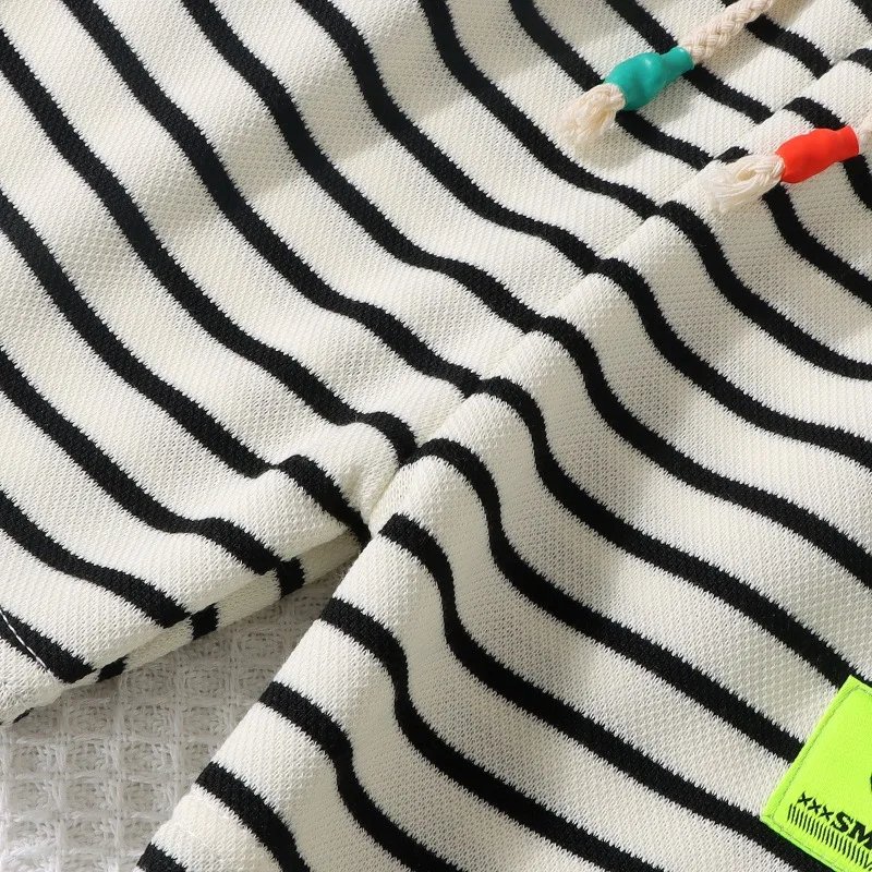 2Pcs Fashion Children Short Sleeve Shorts Sets Summer Kids Clothes Boys Baby Cotton Tee Pant Outfits Black and White Stripe
