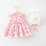 New Summer Girl Dress Sweet Sleeveless Small Flower Print Big Bow Cotton Cloth Dress Set of 2 Suitable for 0-3 Years Old - الصورة 4