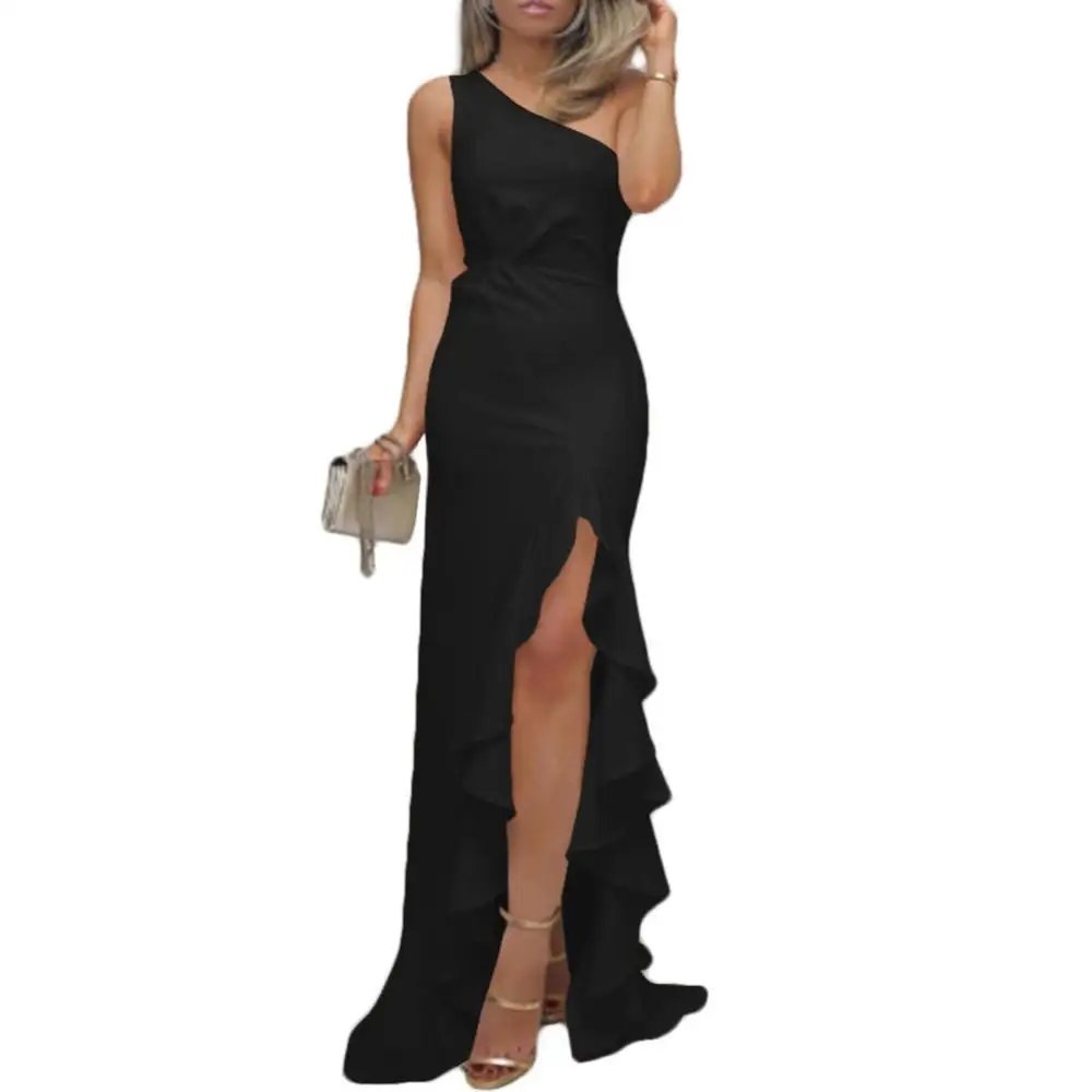 Women Sexy One Shoulder Ruffle Large Swing Slit Evening Party Dress Slim Maxi Dress Bodycon Dress Clubwear Womens dresses Women Sexy One Shoulder Ruffle Large Swing Slit Evening Party Dress Slim Maxi Dress Bodycon Dress Clubwear Womens dresses