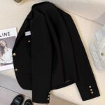 ⁦معطف نسائي صغير للخريف/الشتاء بتصميم جديد Preppy معطف غير رسمي مصمم أسود مقصوص بلون سادة ملابس على الطراز الغربي⁩ - الصورة ⁦2⁩