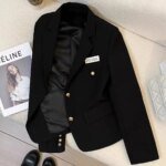 معطف نسائي صغير للخريف/الشتاء بتصميم جديد Preppy معطف غير رسمي مصمم أسود مقصوص بلون سادة ملابس على الطراز الغربي