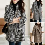 Women Houndstooth Coat Stylish Women's Houndstooth Tweed Coat with Long Sleeves Pockets Vintage Outerwear for Autumn Winter Wear