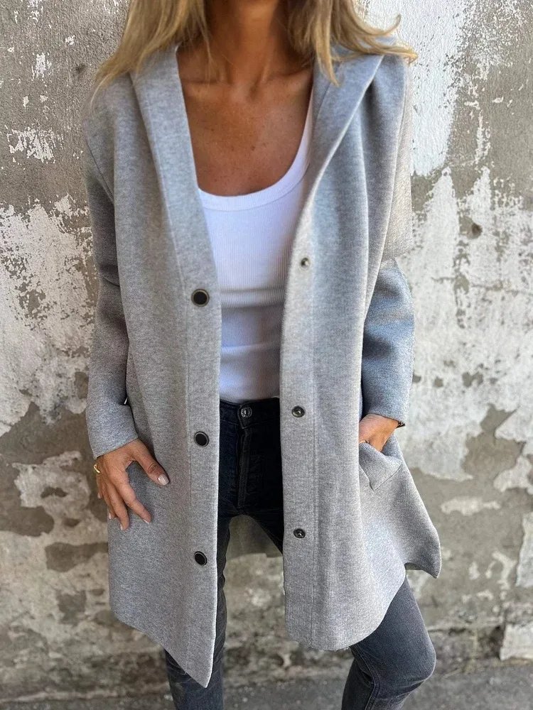 women solid button hooded pocket jacket casual loose red grey streetwear autumn winter jackets coat outerwear fall tops women solid button hooded pocket jacket casual loose red grey streetwear autumn winter jackets coat outerwear fall tops