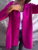 women solid button hooded pocket jacket casual loose red grey streetwear autumn winter jackets coat outerwear fall tops - الصورة 5