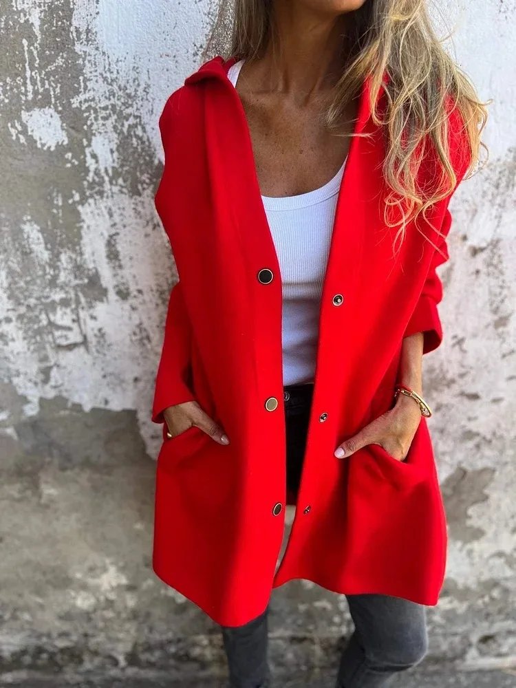 women solid button hooded pocket jacket casual loose red grey streetwear autumn winter jackets coat outerwear fall tops women solid button hooded pocket jacket casual loose red grey streetwear autumn winter jackets coat outerwear fall tops