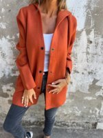 women solid button hooded pocket jacket casual loose red grey streetwear autumn winter jackets coat outerwear fall tops - الصورة 6