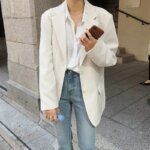 سترة نسائية بيضاء أنيقة على الطراز الكوري لربيع وخريف وصلت حديثًا ملابس صغيرة على الطراز الغربي للأعمال - الصورة 4
