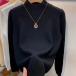 2024 Autumn Women Pullover Sweater Fashion Half Turtleneck Knitted Female Jumper Long Sleeve Winter Black Soft Elastic Blouse - الصورة 4