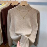 2024 Autumn Women Pullover Sweater Fashion Half Turtleneck Knitted Female Jumper Long Sleeve Winter Black Soft Elastic Blouse - الصورة 5