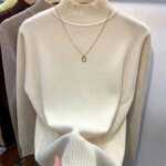 2024 Autumn Women Pullover Sweater Fashion Half Turtleneck Knitted Female Jumper Long Sleeve Winter Black Soft Elastic Blouse - الصورة 2