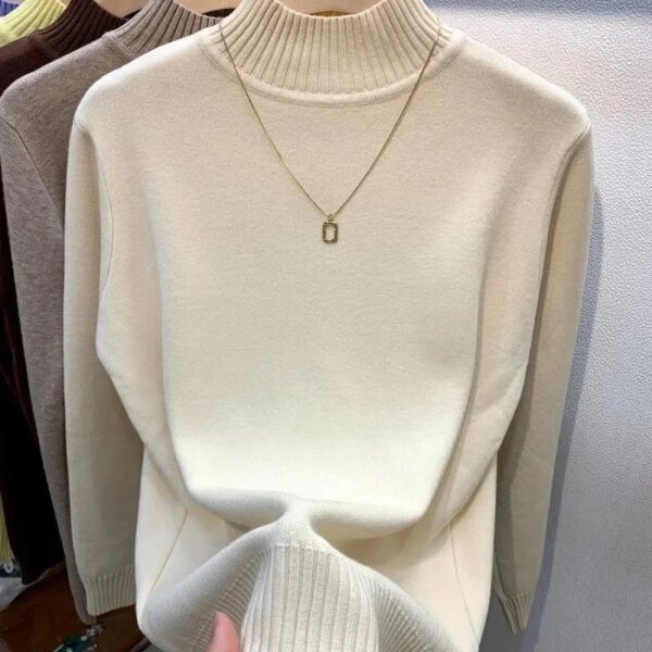 ⁦2024 Autumn Women Pullover Sweater Fashion Half Turtleneck Knitted Female Jumper Long Sleeve Winter Black Soft Elastic Blouse⁩ - الصورة ⁦2⁩