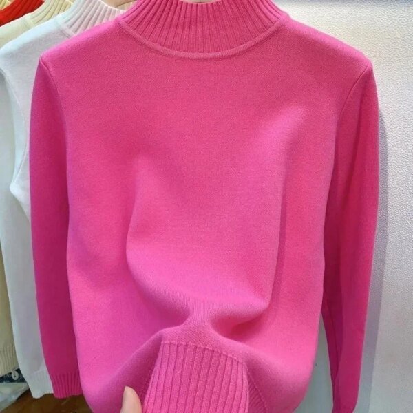 ⁦2024 Autumn Women Pullover Sweater Fashion Half Turtleneck Knitted Female Jumper Long Sleeve Winter Black Soft Elastic Blouse⁩ - الصورة ⁦3⁩