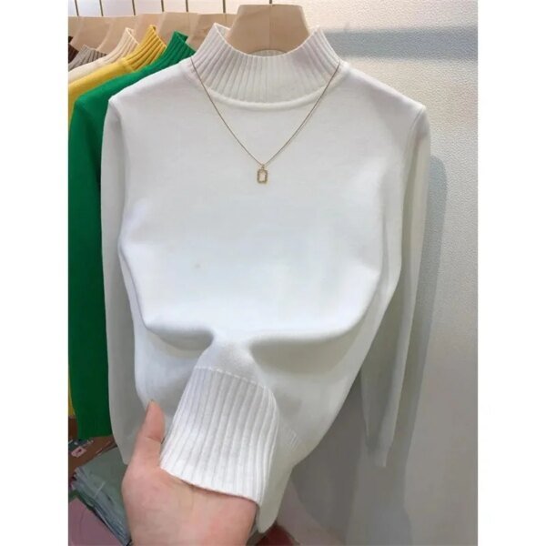 ⁦2024 Autumn Women Pullover Sweater Fashion Half Turtleneck Knitted Female Jumper Long Sleeve Winter Black Soft Elastic Blouse⁩ - الصورة ⁦1⁩