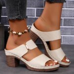 Women Summer Lightweight Hollow Sandals High Heels New Dress Chunky Open Toe Slippers Female 2024 Casual Slingback Slides Shoes - الصورة 6
