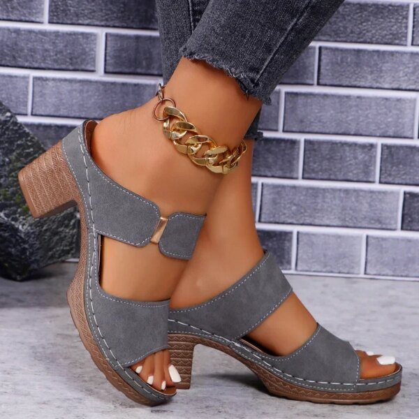 ⁦Women Summer Lightweight Hollow Sandals High Heels New Dress Chunky Open Toe Slippers Female 2024 Casual Slingback Slides Shoes⁩ - الصورة ⁦3⁩