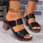 Women Summer Lightweight Hollow Sandals High Heels New Dress Chunky Open Toe Slippers Female 2024 Casual Slingback Slides Shoes - الصورة 2