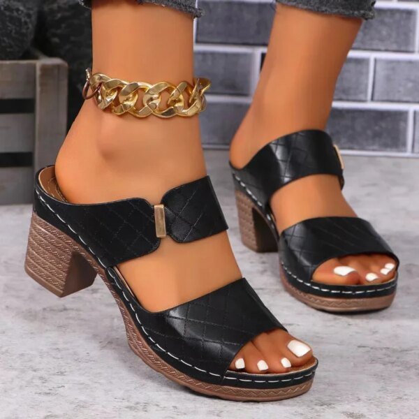 ⁦Women Summer Lightweight Hollow Sandals High Heels New Dress Chunky Open Toe Slippers Female 2024 Casual Slingback Slides Shoes⁩ - الصورة ⁦2⁩