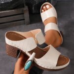 Women Summer Lightweight Hollow Sandals High Heels New Dress Chunky Open Toe Slippers Female 2024 Casual Slingback Slides Shoes - الصورة 4