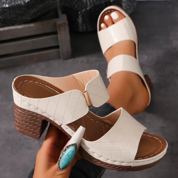 ⁦Women Summer Lightweight Hollow Sandals High Heels New Dress Chunky Open Toe Slippers Female 2024 Casual Slingback Slides Shoes⁩ - الصورة ⁦4⁩