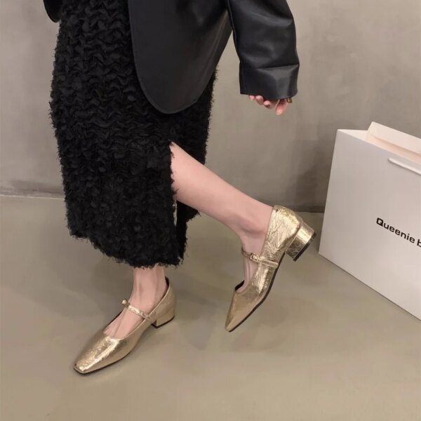 ⁦أحذية نسائية 2024 رائجة البيع ماري جينس المرأة عالية الكعب ساحة تو مضخات اليومية النساء مشبك حزام كعب مربع الأحذية الإناث⁩ - الصورة ⁦3⁩